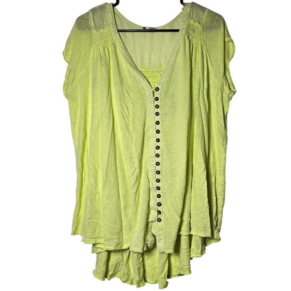 Free People Highland High Low Slouchy Top Small Linen Blend Oversized Coastal - Picture 1 of 9